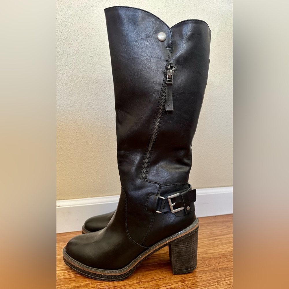 White Mountain Black Faux Leather knee high heeled boot FREE SHIPPING!